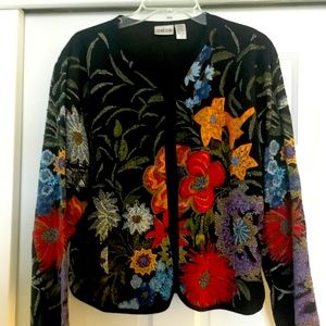 Chico’s Embroidered Beaded Black Jacket